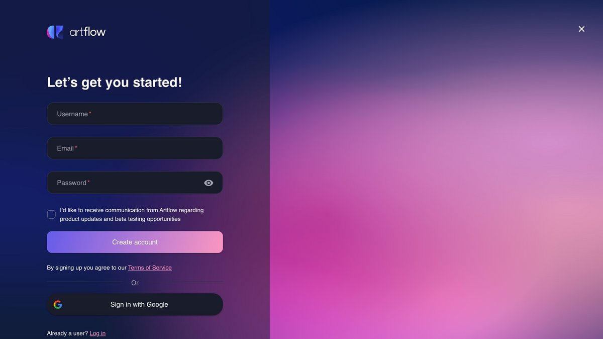 Une inscription indispensable pour accéder aux outils Artflow © Artflow AI