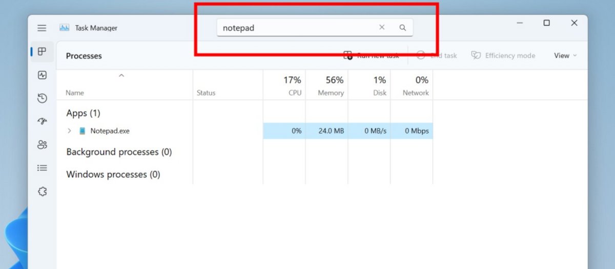 Exemple du filtrage de processus, avec l'outil Notepad. © Microsoft