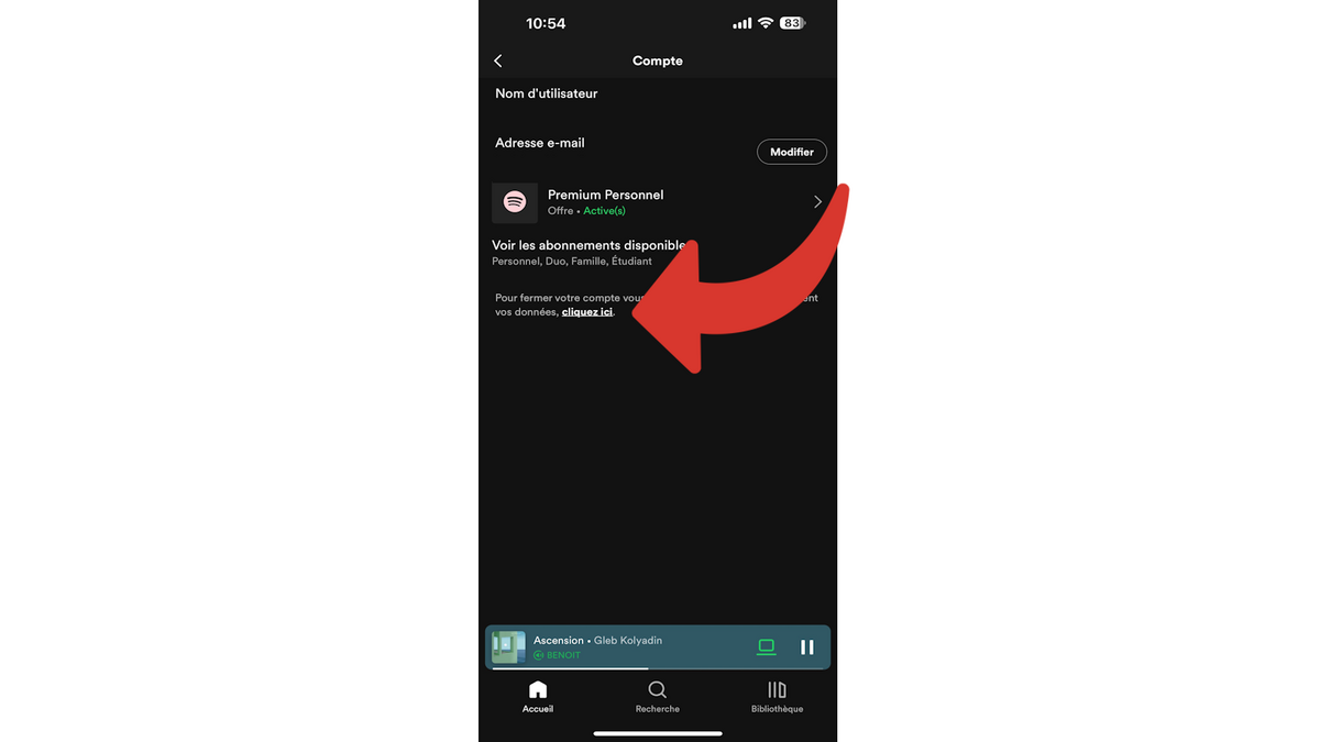 Supprimer compte Spotify via iOS © Benoit Baylé pour Clubic