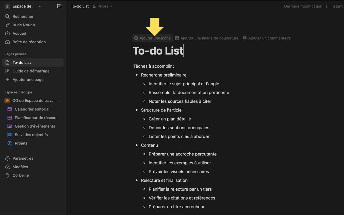 Ajoutez une icône personnalisée © Notion