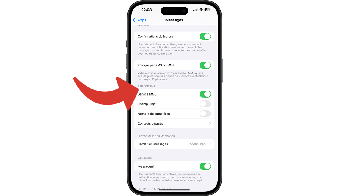 Cet iPhone n'a pas la possibilité d'activer le service RCS (opérateur non compatible) © Clubic