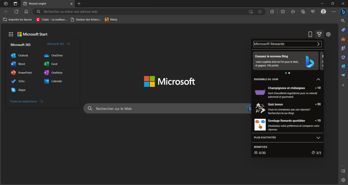 Microsoft Edge - La gestion des Microsoft Rewards et des apps Office