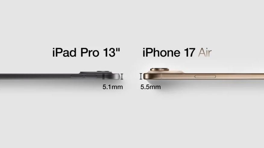 L'iPad Pro 13 pouces à gauche et le (supposé) iPhone 17 Air à droite © MacRumors