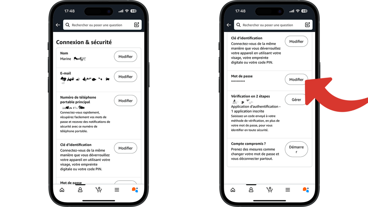 Amazon connexion securite modifier mot de passe