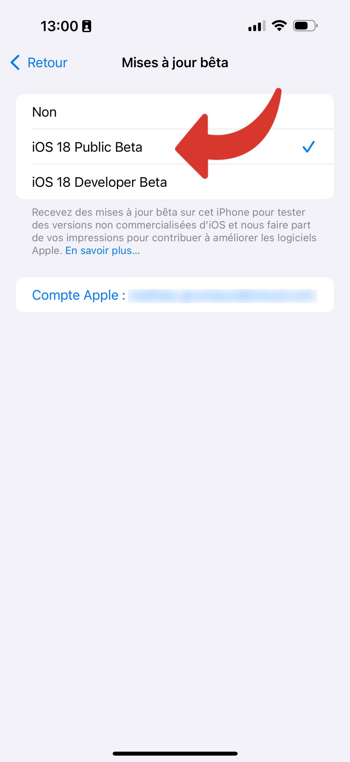 Installer iOS 18.4 beta canal