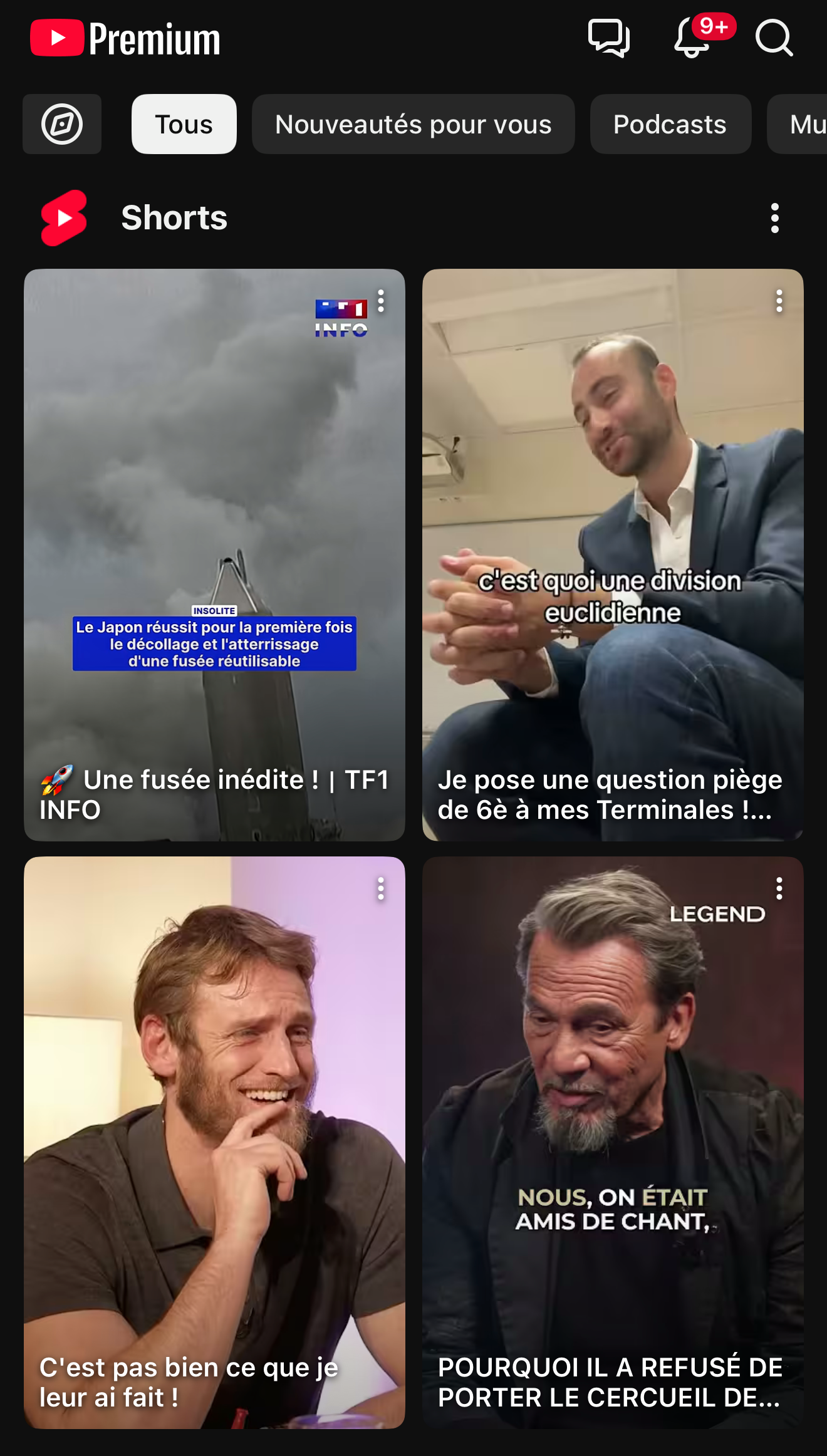 Les Shorts sont affichés par groupe de 4 ou 6 en haut, dès l'ouverture. ©Clubic