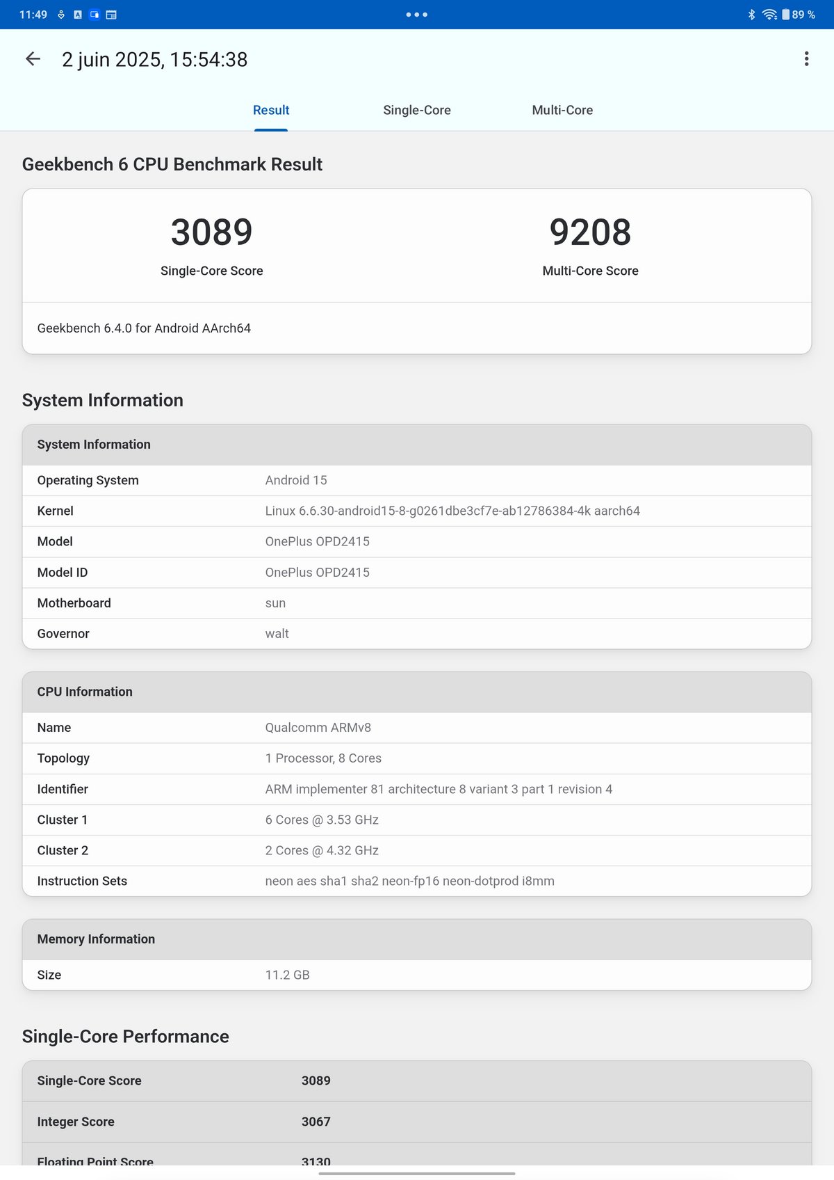 OnePlus Pad 3 Geekbench