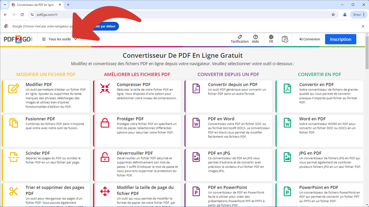 Afficher tous les outils de PDF2Go © Clubic