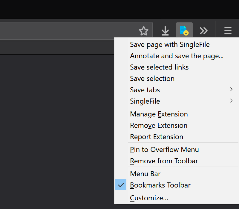 Les options de SingleFile sur ordinateur © SingleFile