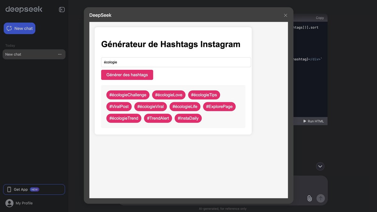 Un générateur de hashtags © DeepSeek