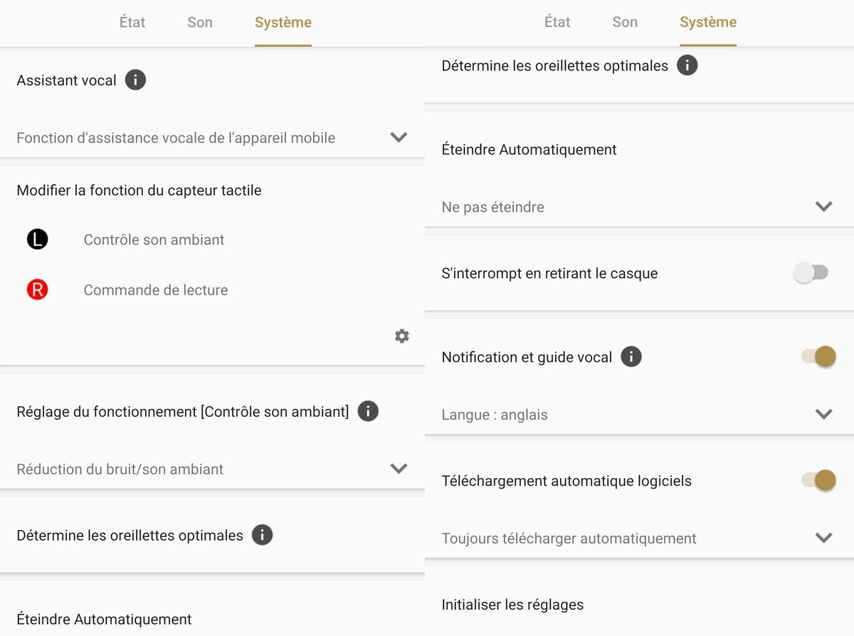 Pratiquement toutes les options ergonomiques sont personnalisables et activables/désactivables