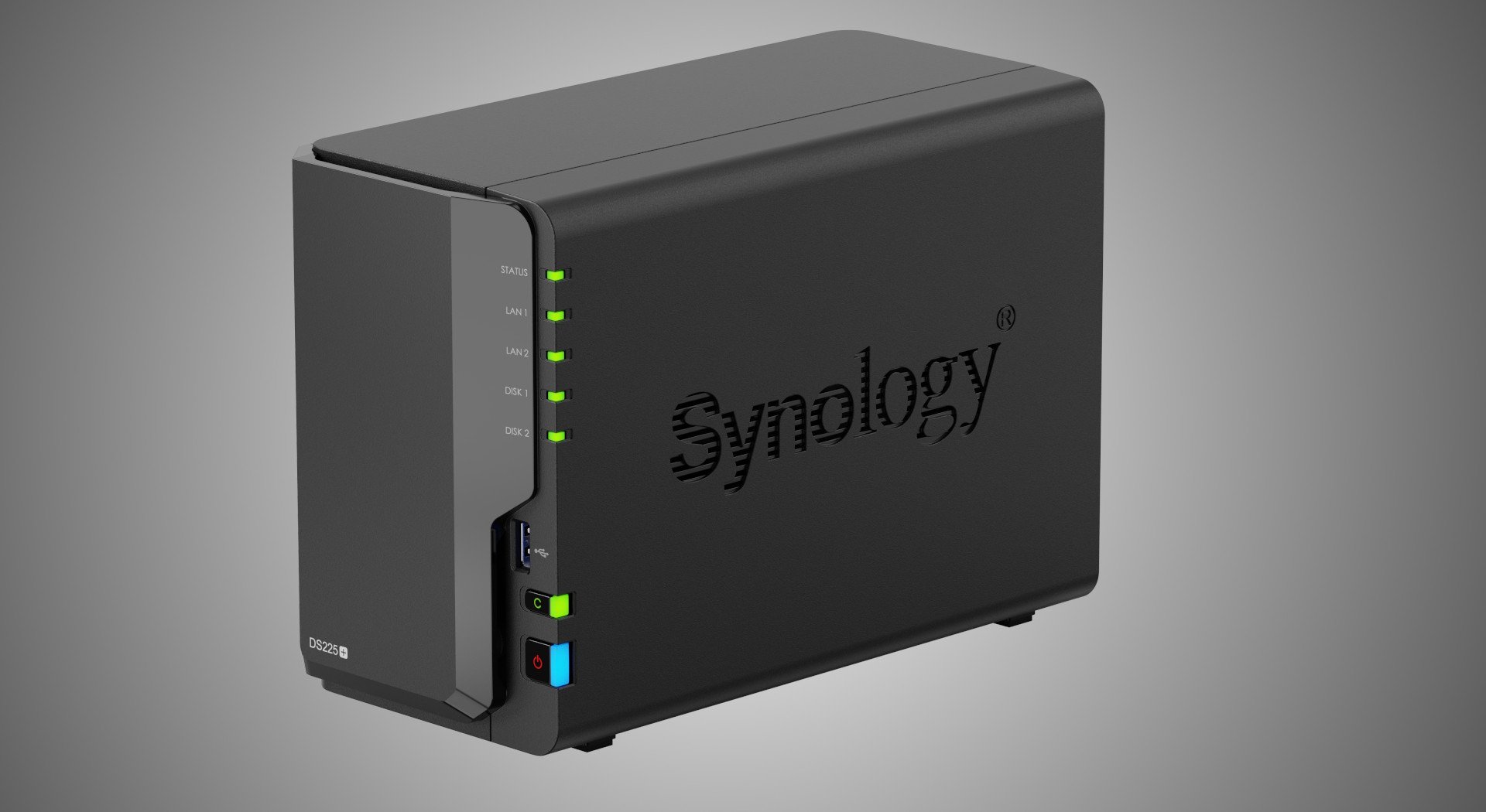Le DiskStation DS225+ intègre deux baies de stockage et est bien plus compact qu'une boîte à chaussures. ©Synology