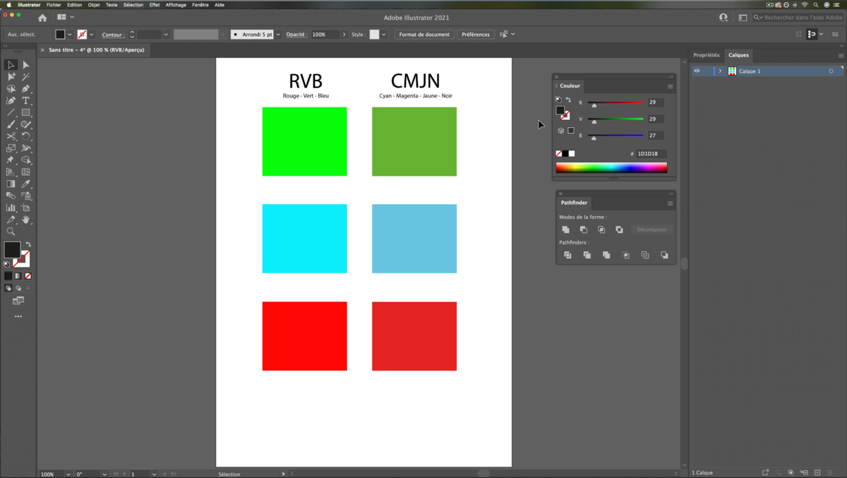 Différents modes colorimétriques