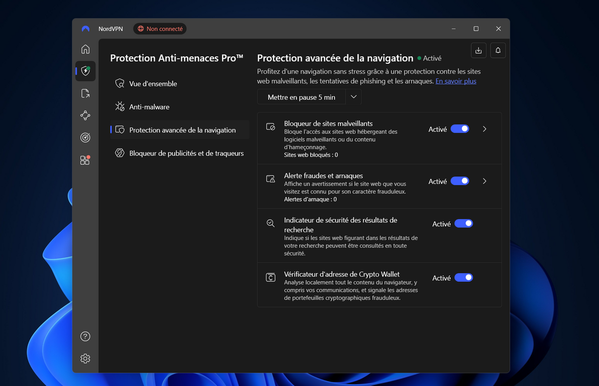 Le vérificateur d'adresses de cryptowallet fait partie du module Protection Anti-menaces de NordVPN. © Clubic