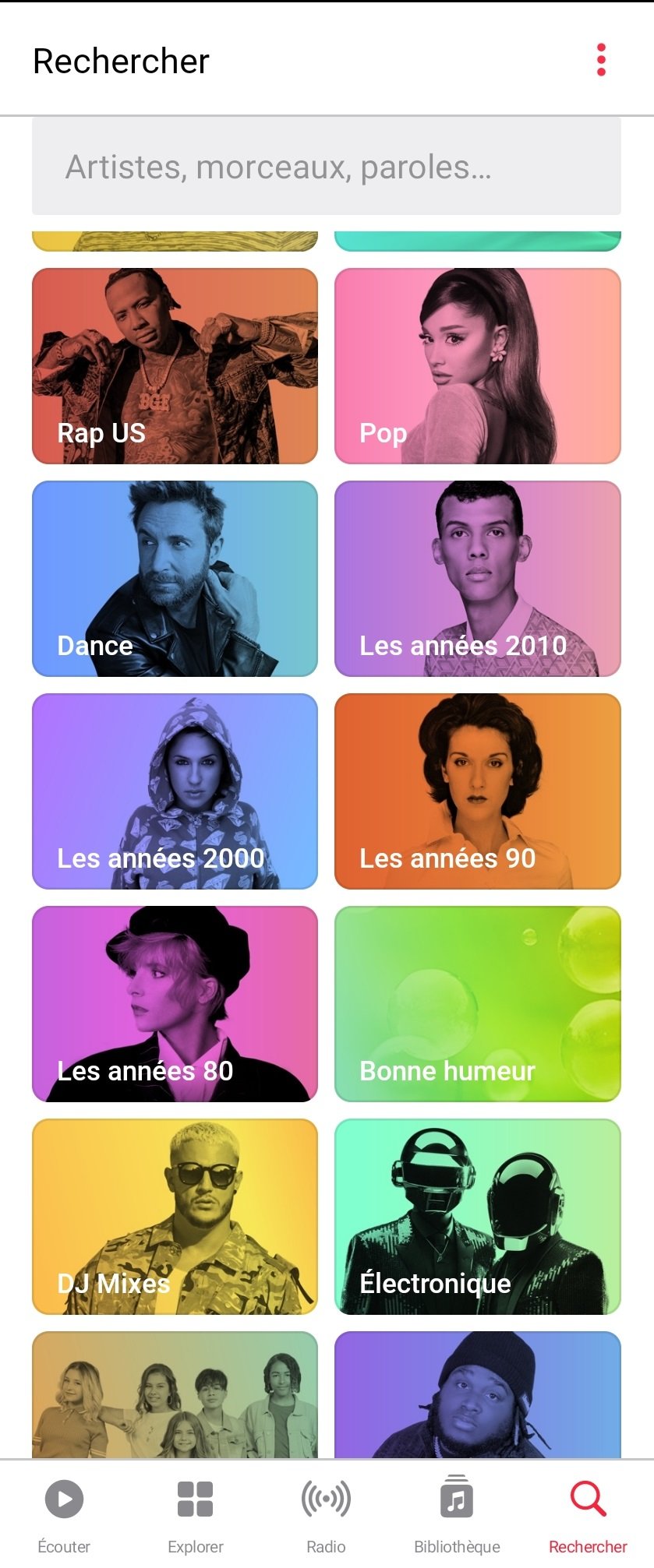 Apple Music - Les catégories dans la recherche