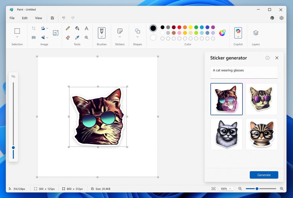 Un générateur d'autocollants IA à tester sur Paint. ©Microsoft