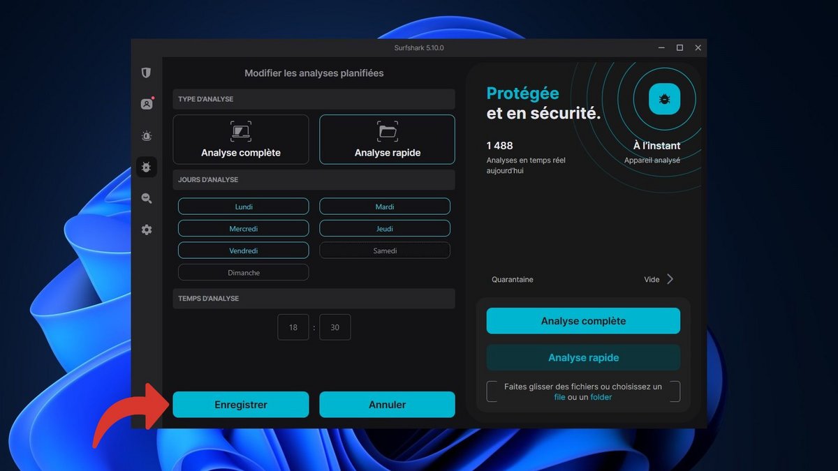 Surfshark Antivirus - Réglez les jours et l'heure de vos analyses rapides © Clubic