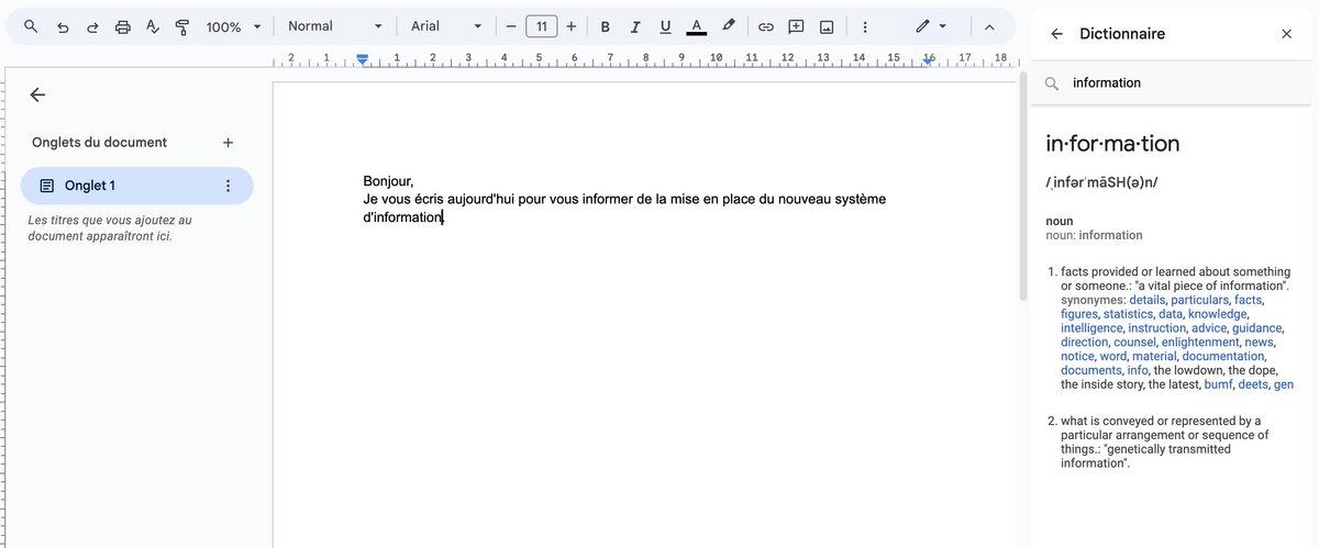 Un dictionnaire inclus dans Google Docs © Mia Ogouchi pour Clubic