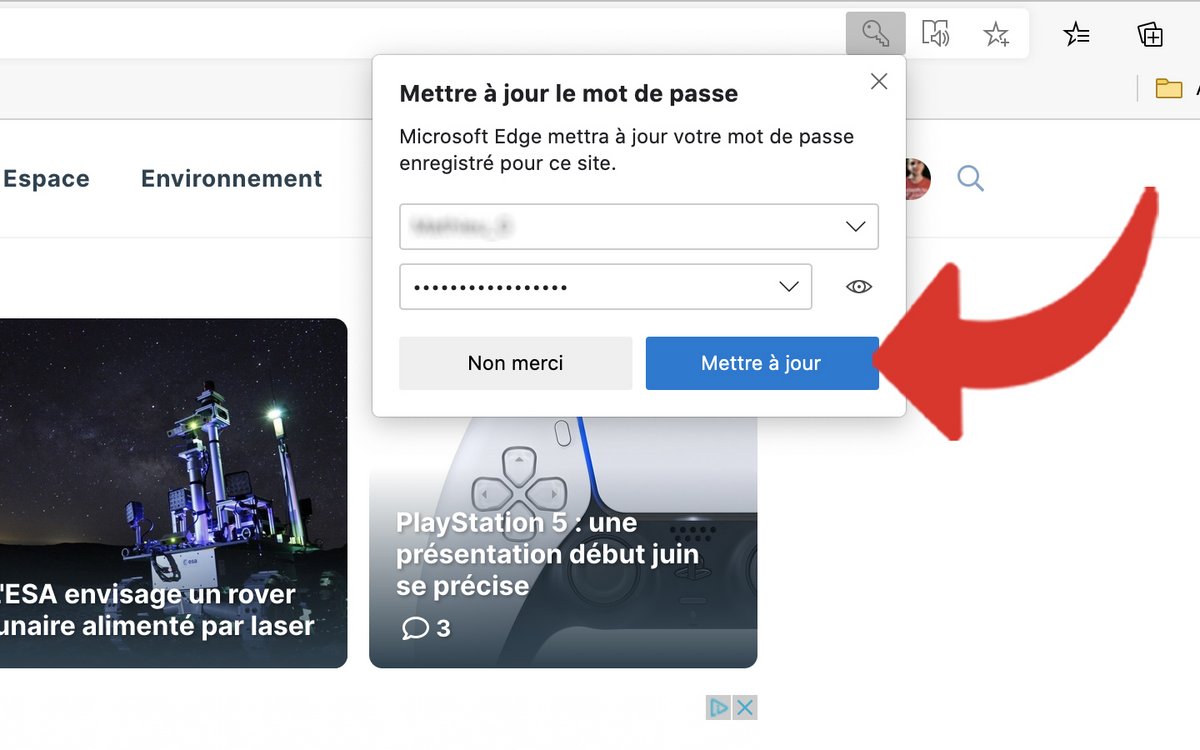 Edge - Confirmer la mise à jour du mot de passe