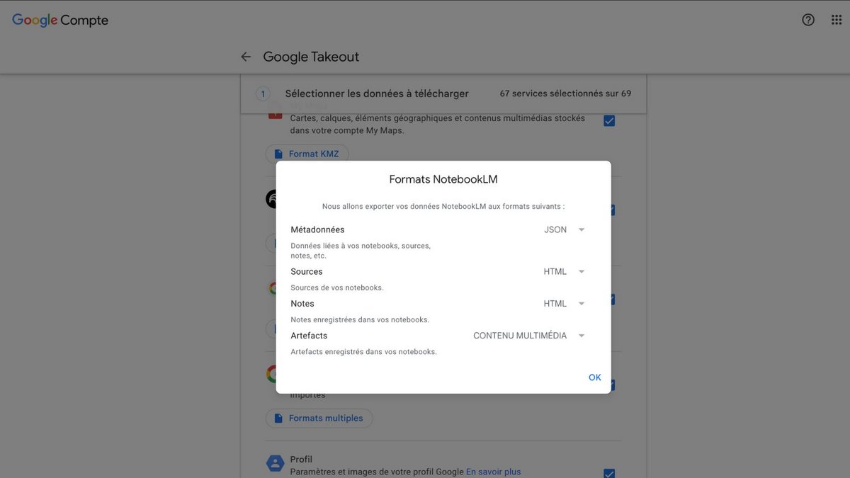 Exportez vos données NotebookLM. ©Google