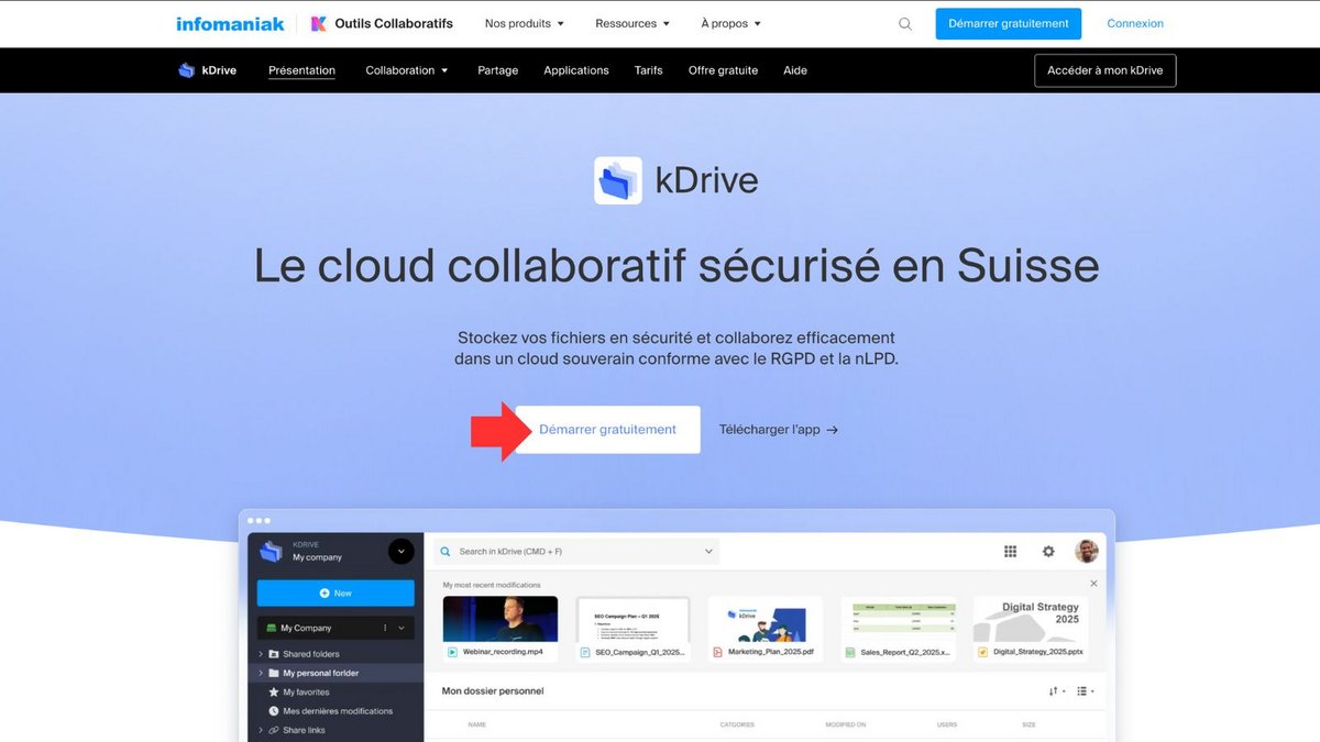 Créez un compte Infomaniak pour utiliser kDrive. ©Infomaniak