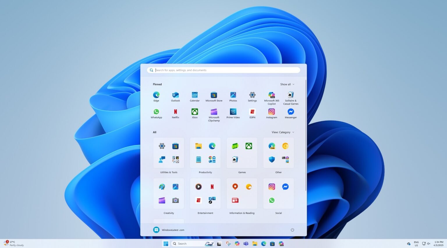 Refonte du menu Démarrer dans Windows 11 - © Microsoft