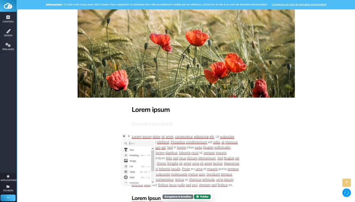 Infomaniak Site Creator éditeur blog