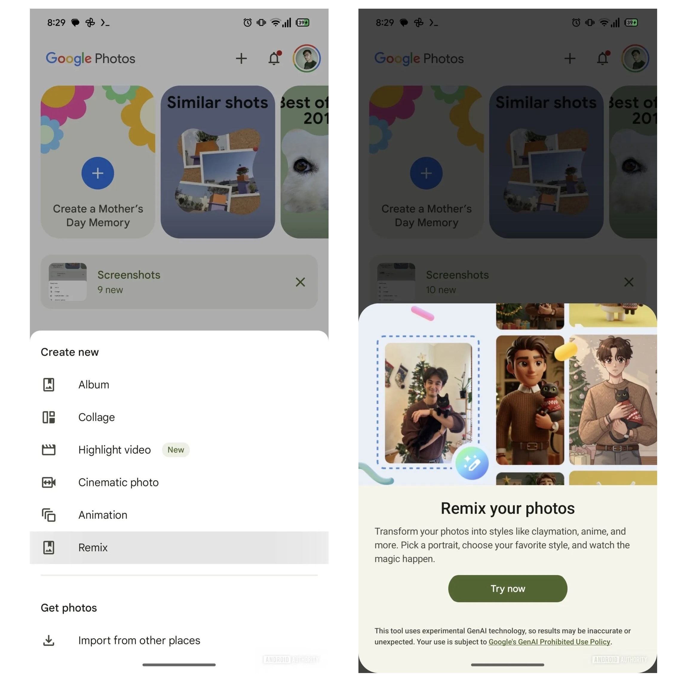 La fonction Remix sur Google Photos © Android Authority
