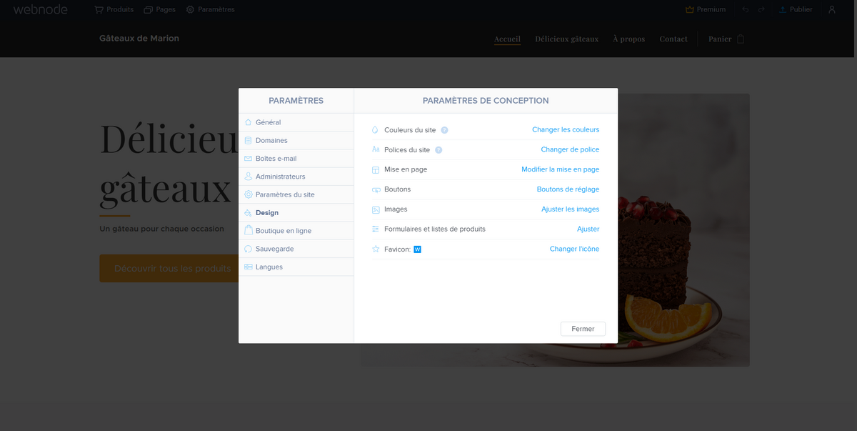 Parametres de conception © Webnode