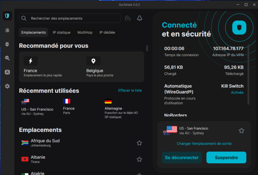 Surfshark VPN - Des fonctionnalités de sécurité renforcée