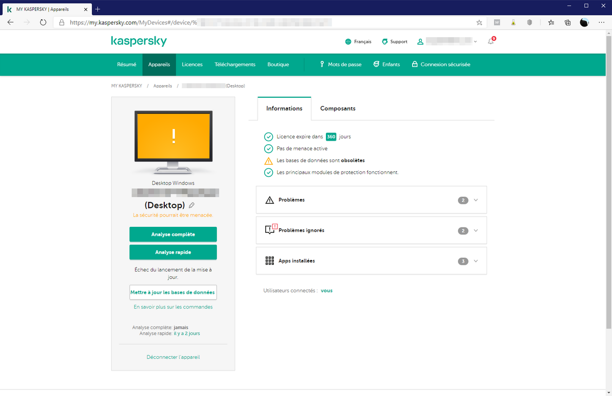 Kaspersky Total Security - Informations post-analyse