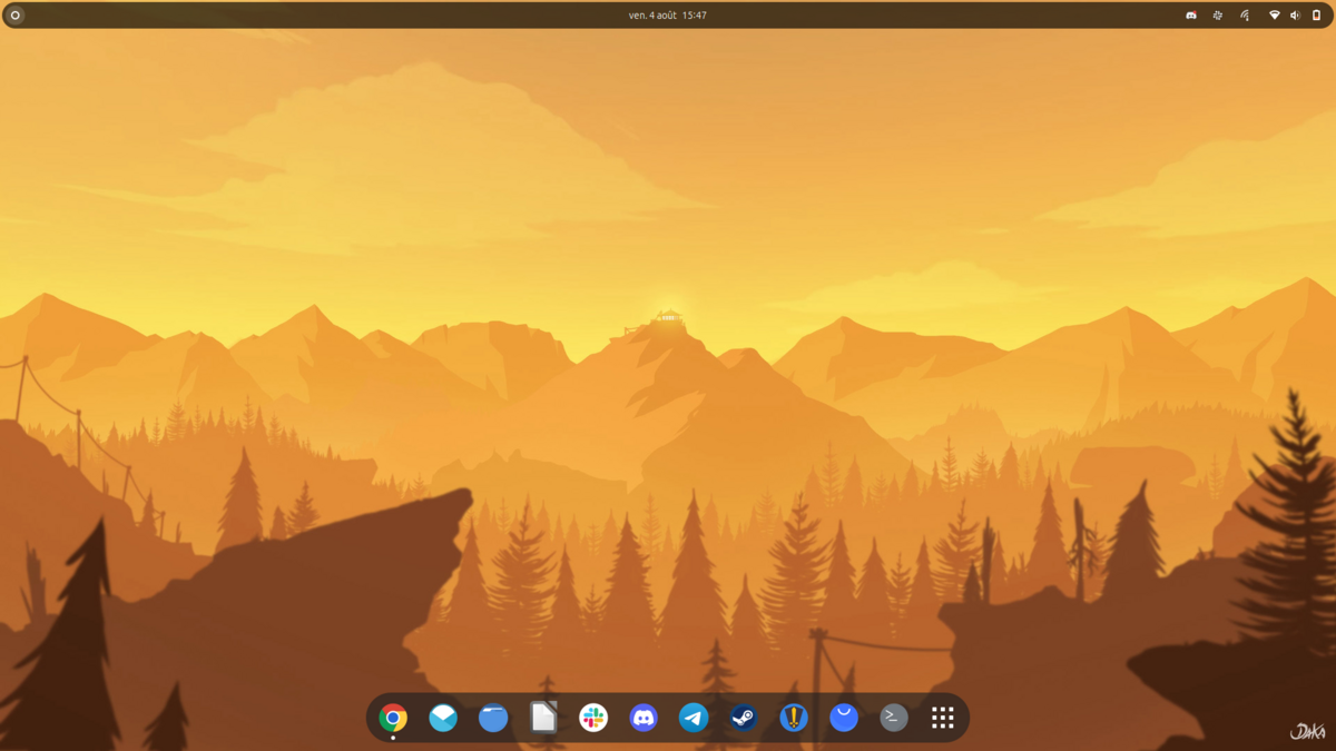 Bureau d'Ubuntu avec un placement alternatif du menu, le rapprochant de macOS.