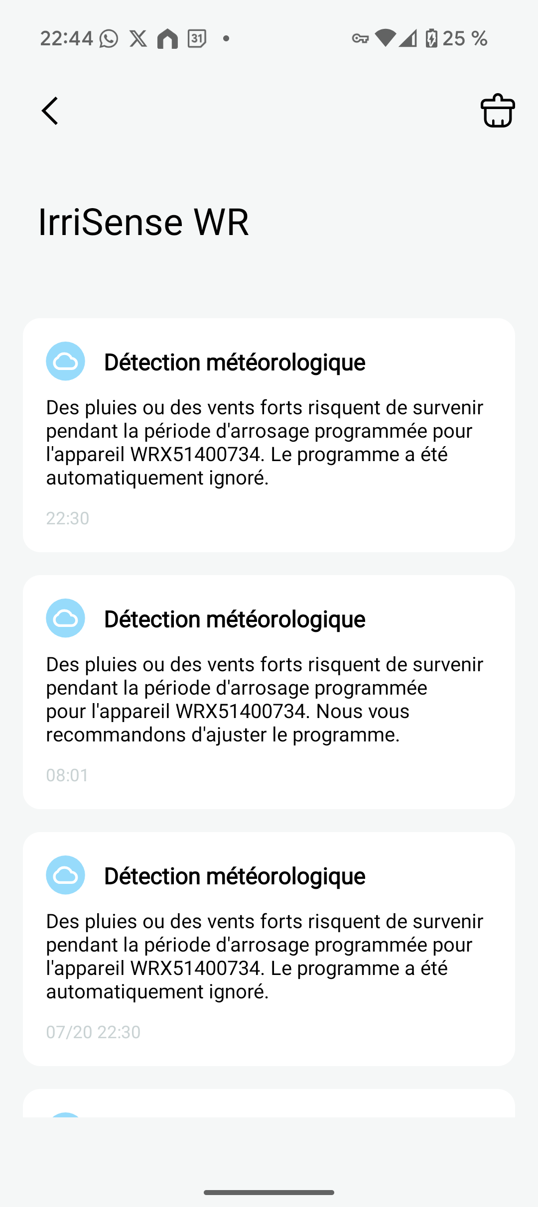 Aiper IrriSense notification pluie