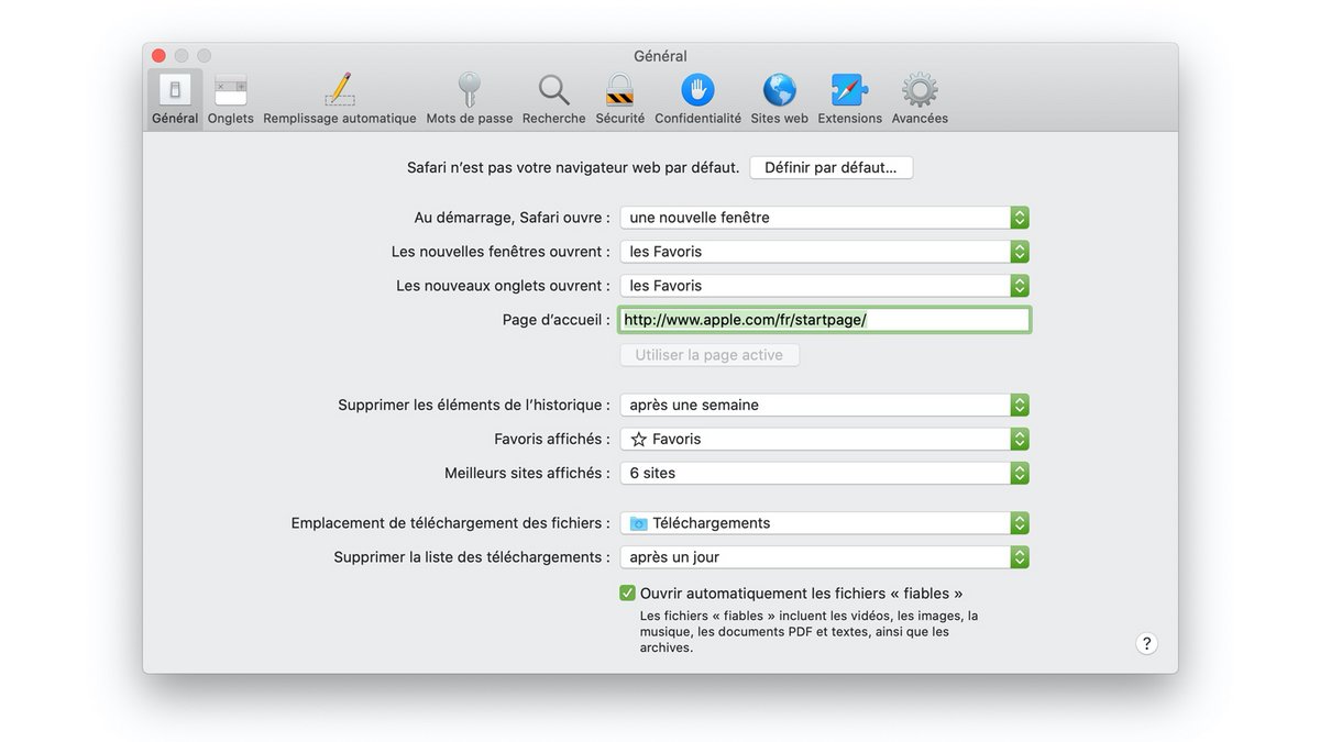 tuto safari accès préférences
