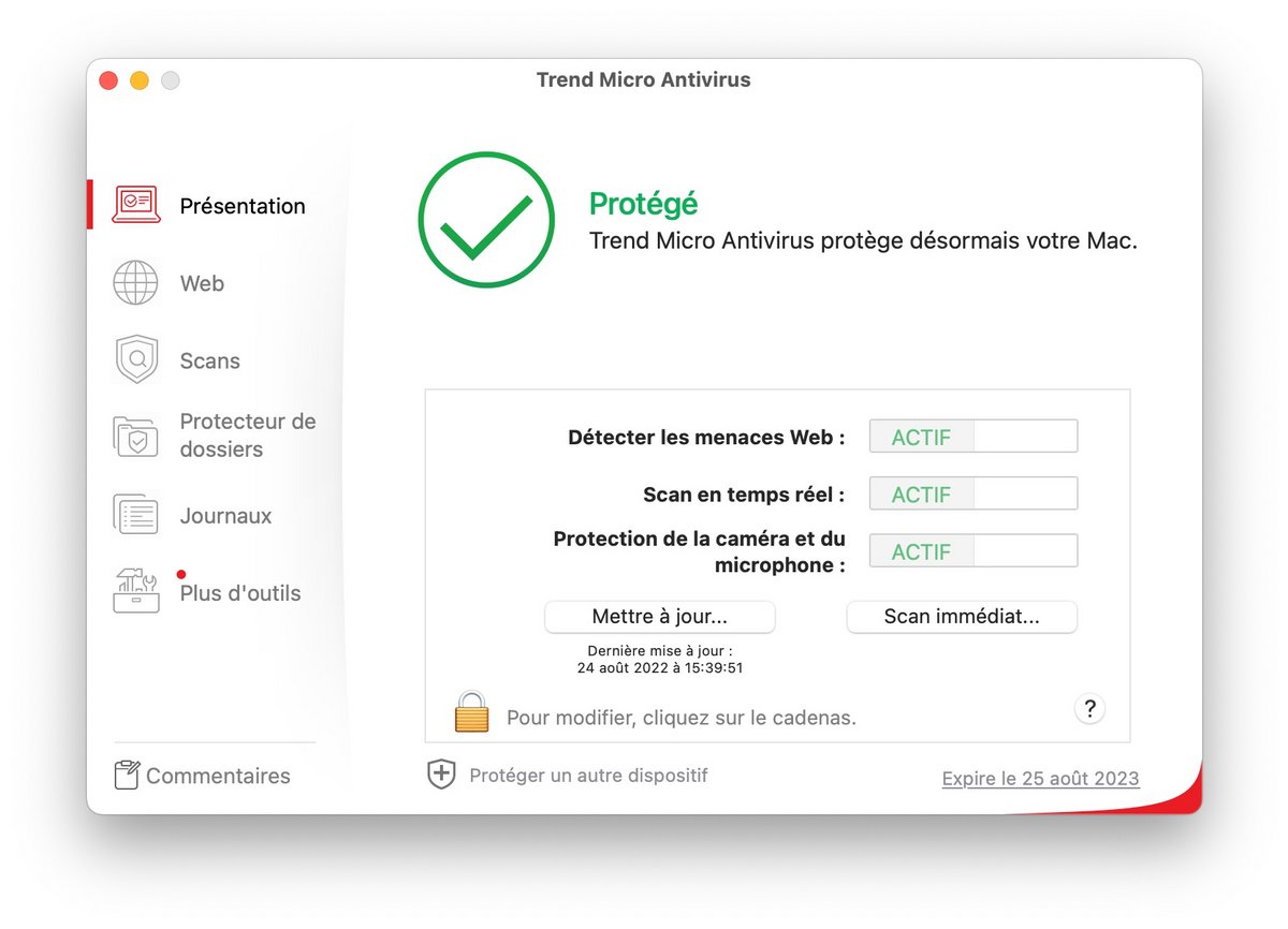 Trend Micro Maximum Security - Etat de la protection