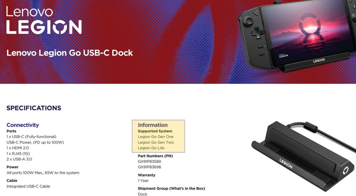 Le dock USB-C de la Legion Go a vendu la mèche © Lenovo