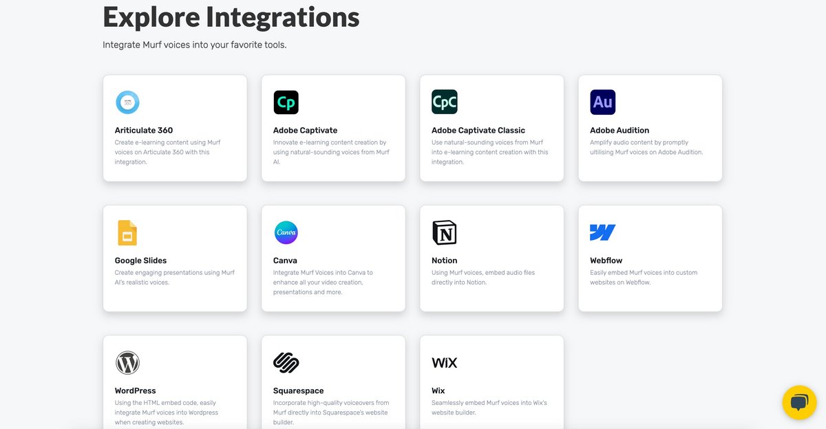 De nombreuses intégrations possibles © Murf AI