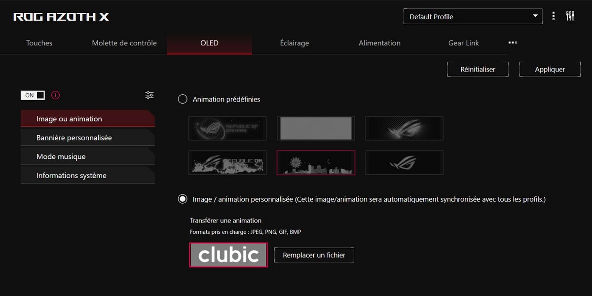 Choix des patterns RGB sur Armoury Crate © Clubic