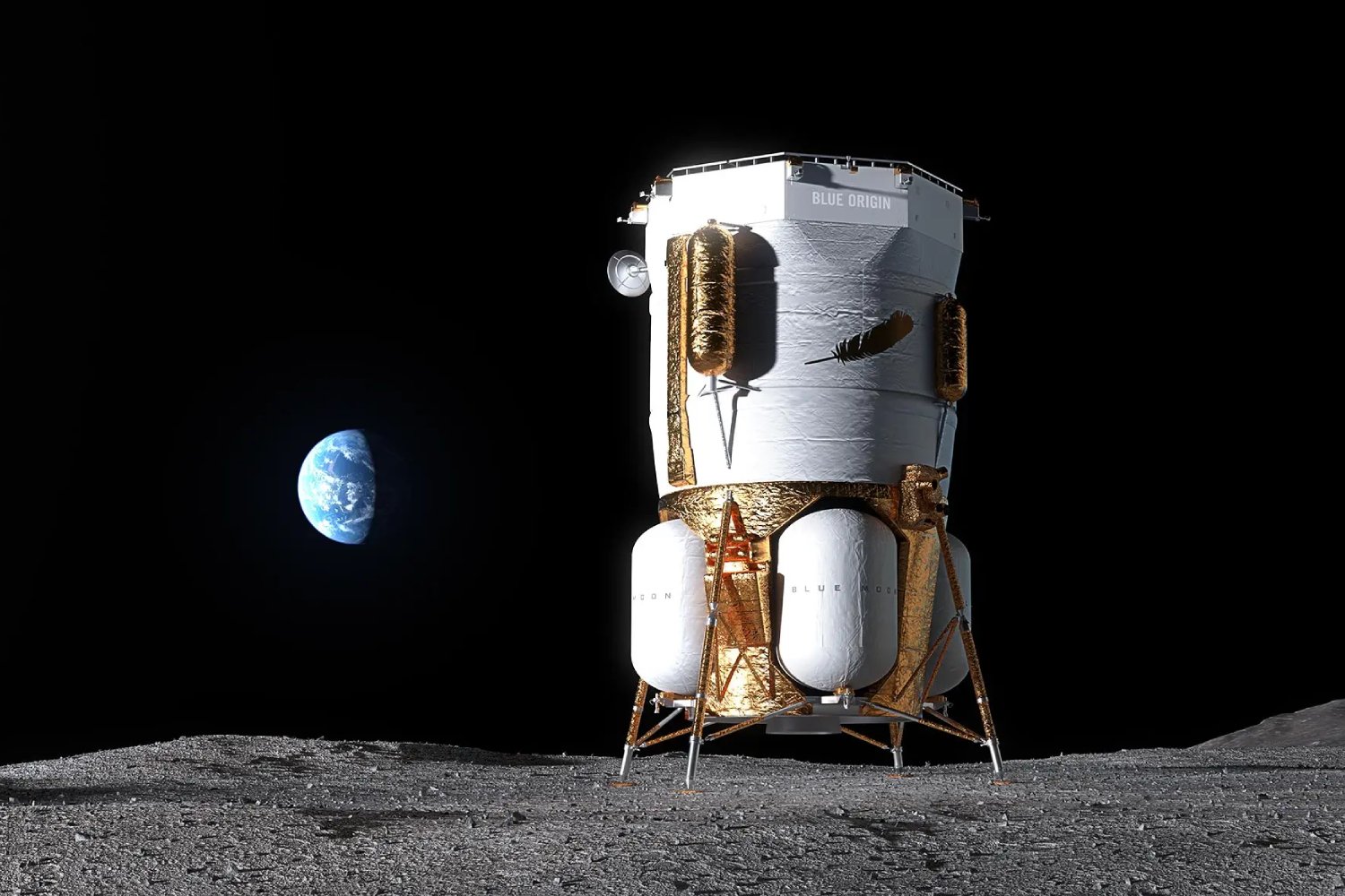 Vue d'artiste de l'atterrisseur lunaire Mark-1, première version de Blue Moon uniquement prévue pour le transfert de marchandises. ©Blue Origin