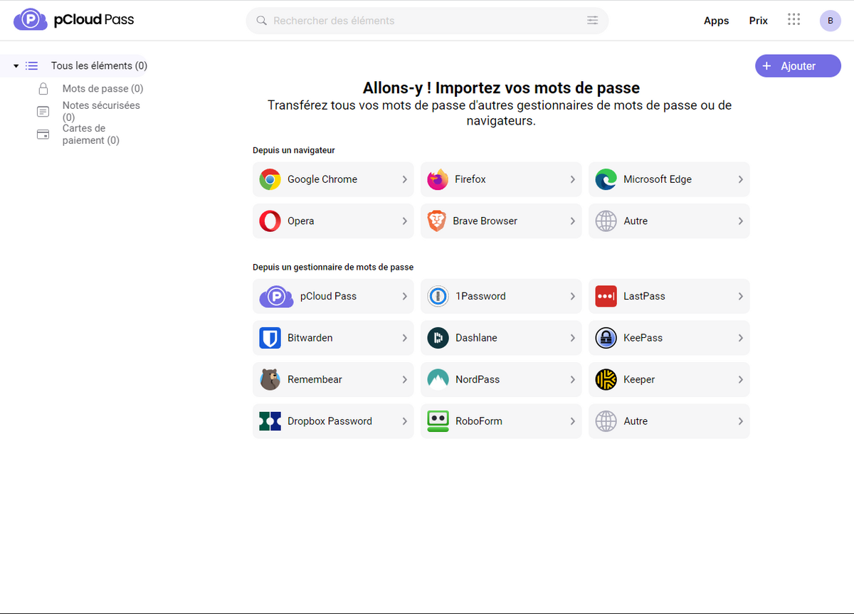pCloud Pass - L'importation des mots de passe