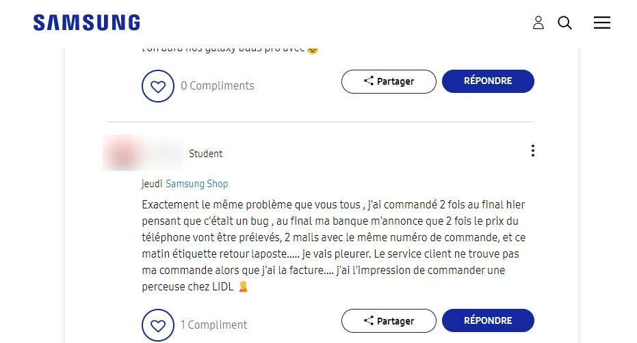 Capture d'écran du forum Samsung Communauté