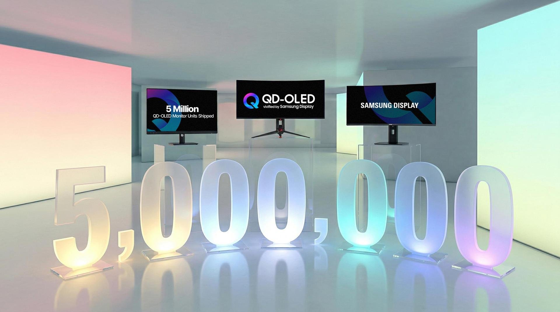 Samsung Display vient de dépasser les 5 millions de dalles QD-OLED pour moniteurs expédiées. © Samsung Display