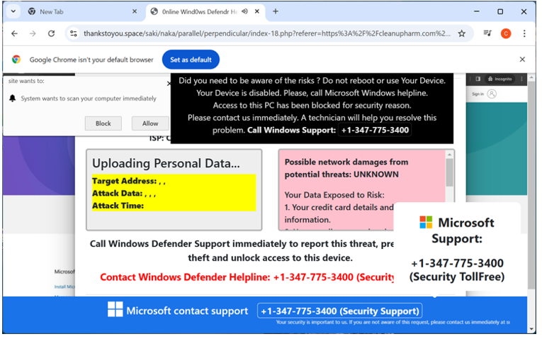 Autorisez les notification push, et vous risqueriez de recevoir de fausses alertes antivirus vous invitant à télécharger des logiciels malveillants ou à contacter un support client véreux. © Infoblox