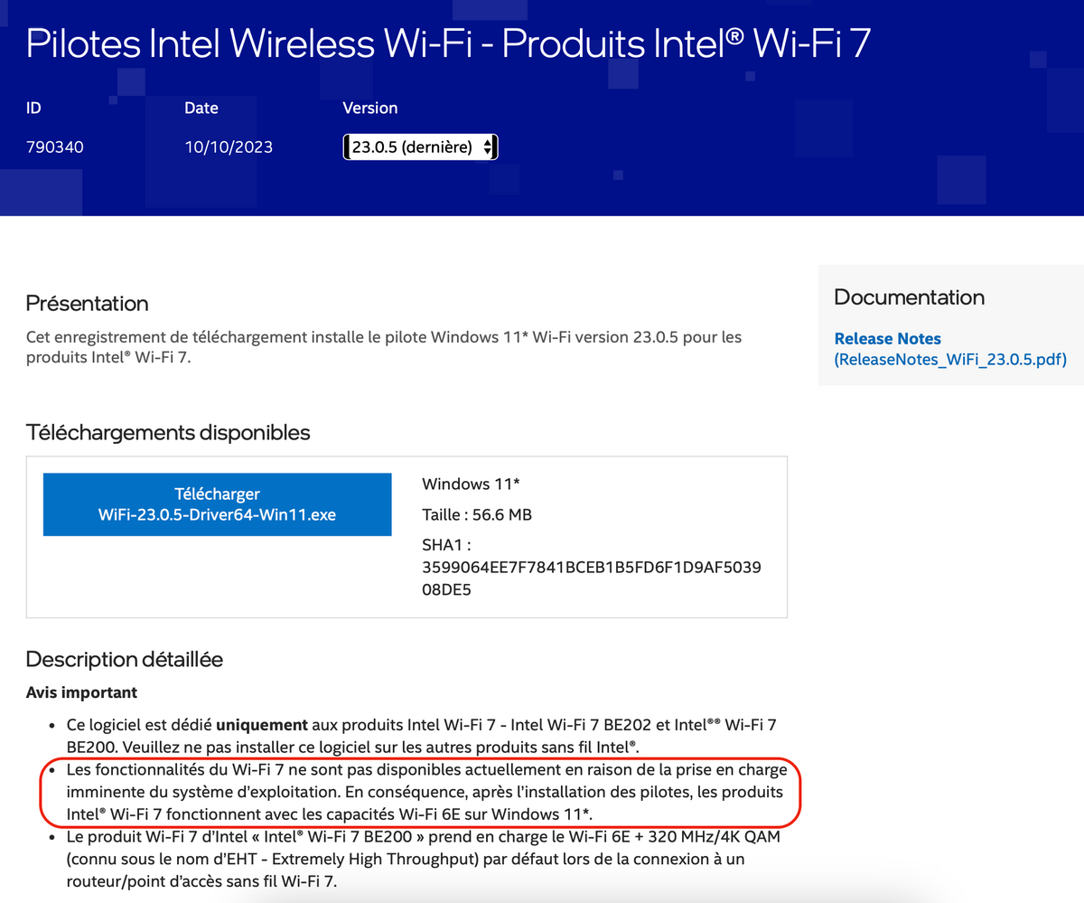 Windows 11 ne prenant pas encore en charge le Wi-Fi 7, les performances des contrôleurs réseau compatibles sont (pour l'instant) limitées à celles du Wi-Fi 6E. © Clubic