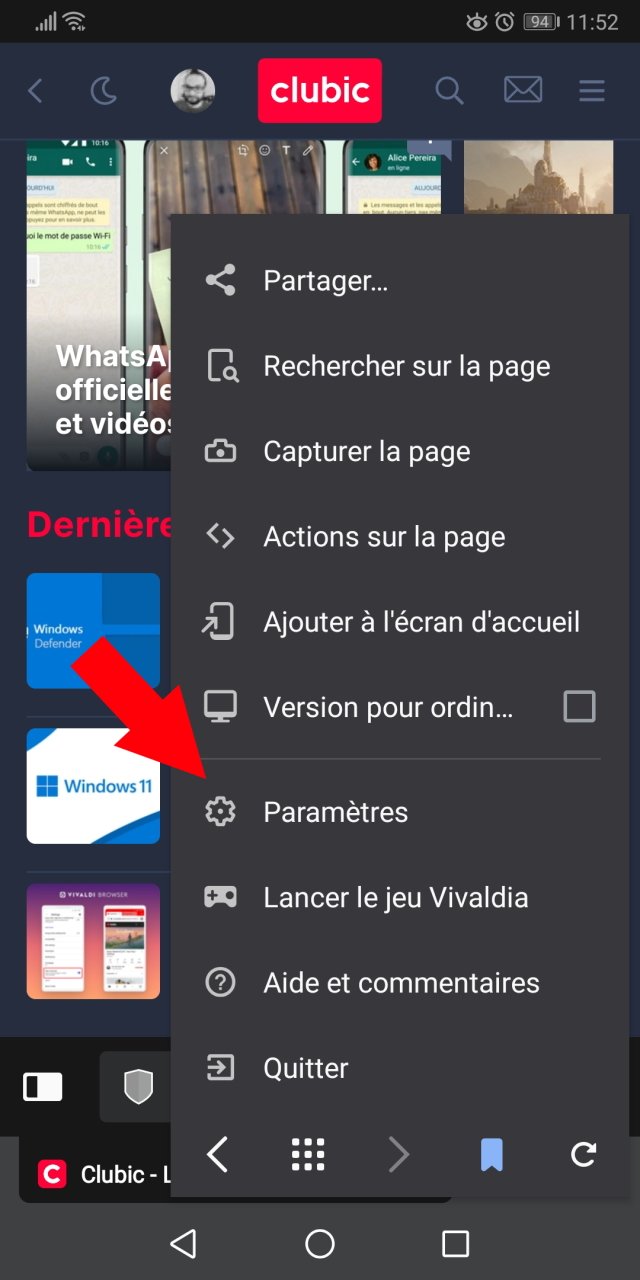 Vivaldi Android paramètres 2