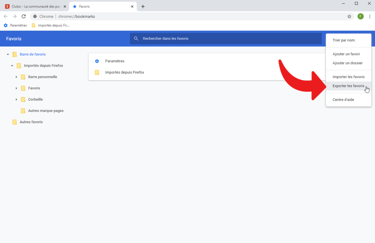 export favoris chrome