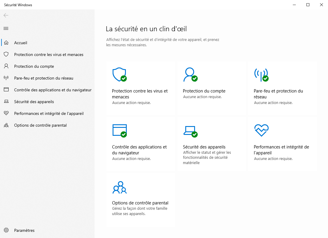 Microsoft Defender - Centre de sécurité sous Windows 10