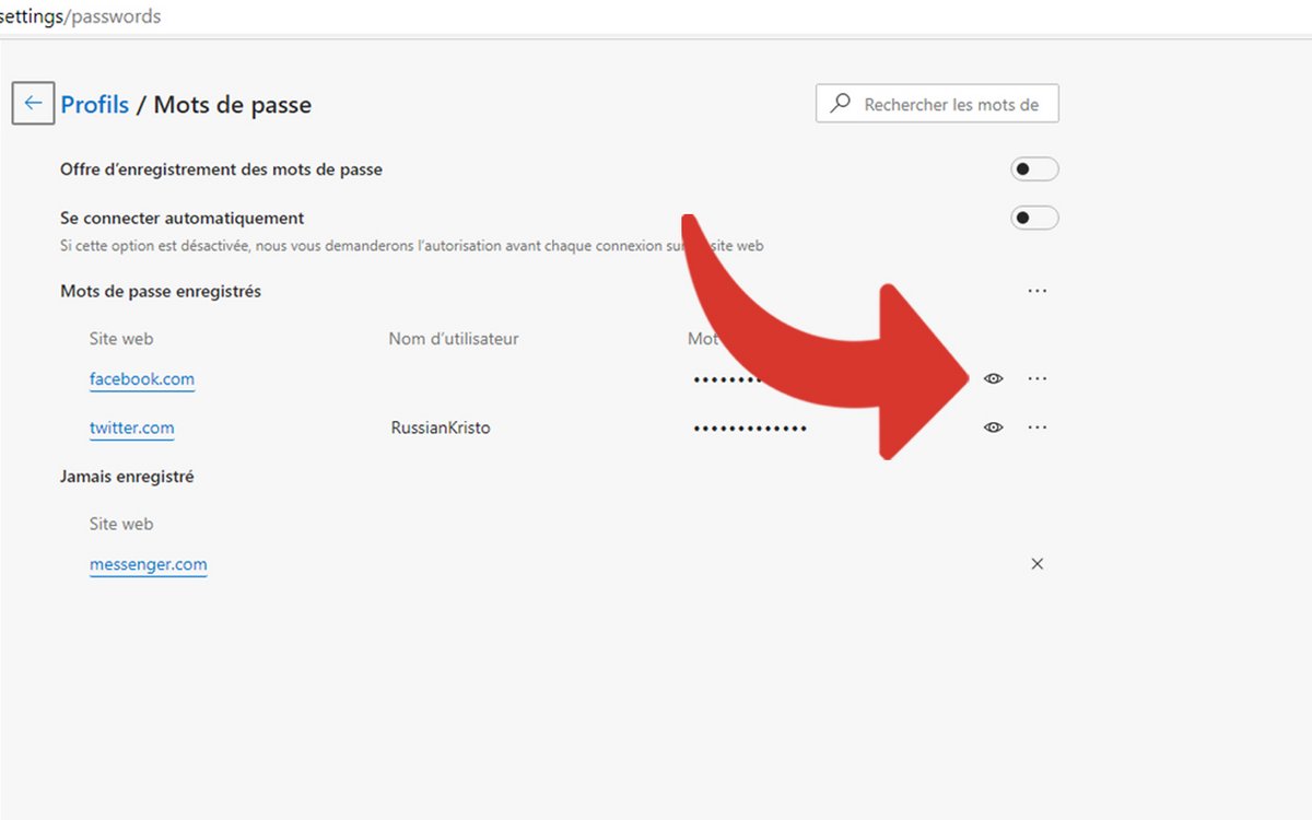 Afficher mots de passe Edge