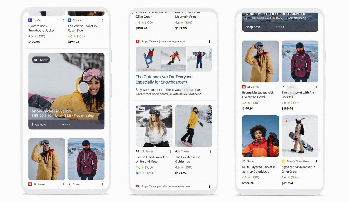 Les publicités Shopping dans de nouveaux résultats de recherche visuellement attrayants (résultats de recherche uniquement aux États-Unis) © Google