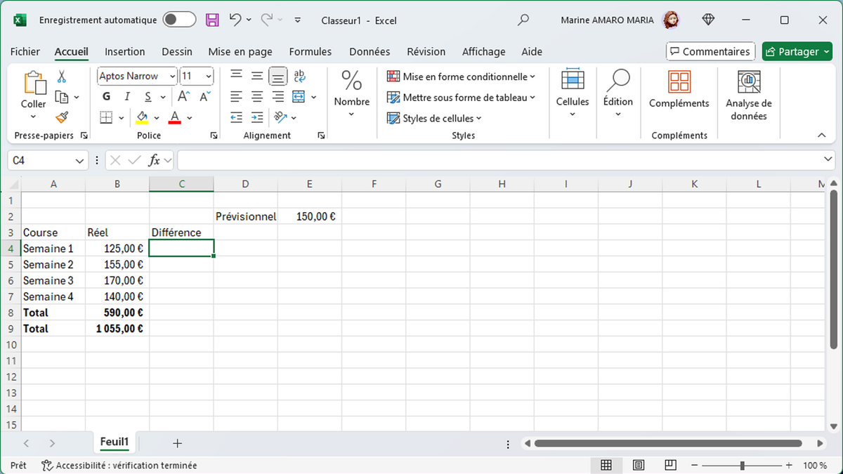 Préparer la feuille Excel © Clubic